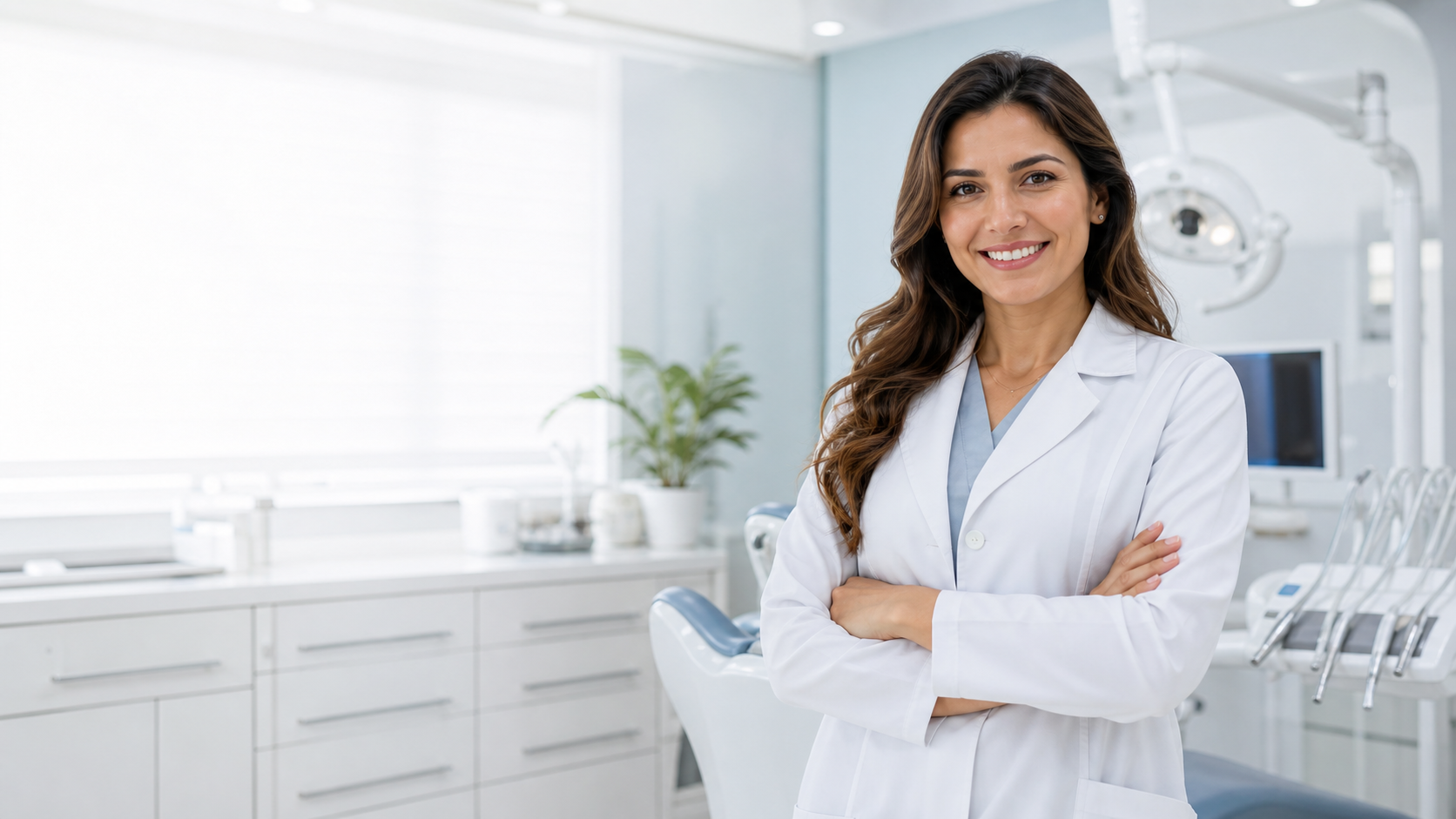 Dentista em consultório moderno